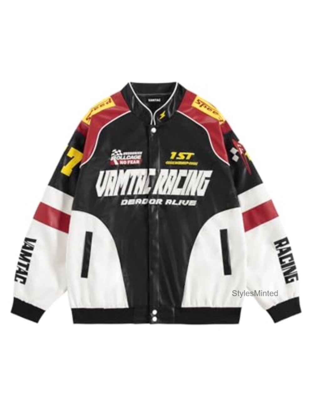 Oversized Vintage Racing Bomber Jacket Faux Leather Varsity Coat Streetwear